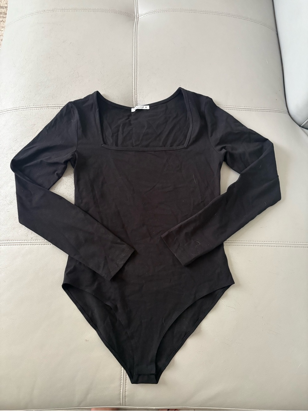 Mango Black Long-Sleeve Square Neck Bodysuit